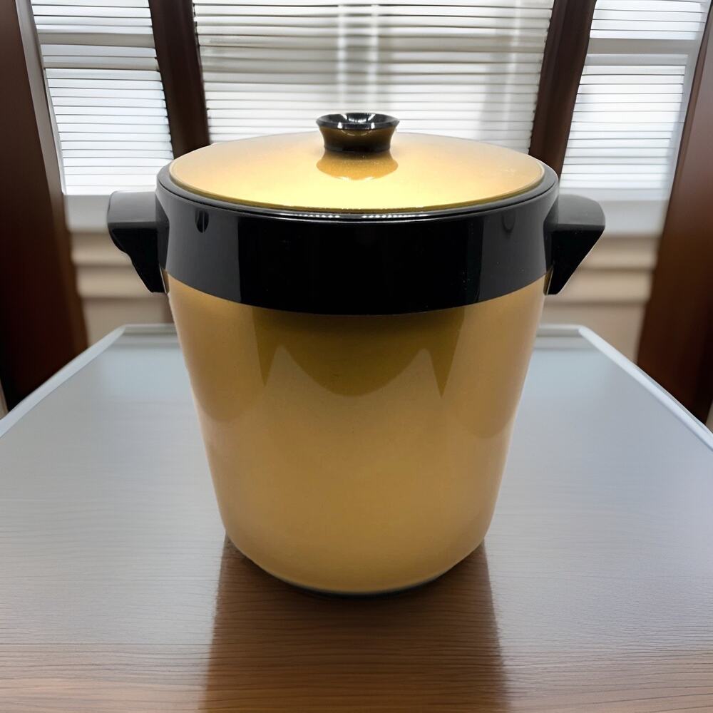 New Vtg West Bend Thermo Serv 1Gallon InsulatedGold Black Ice Bucket Handles NOB